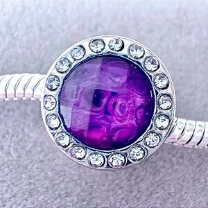 Purple Crystal Halo Slide Charm Bracelet Silver Tone fits PANDORA